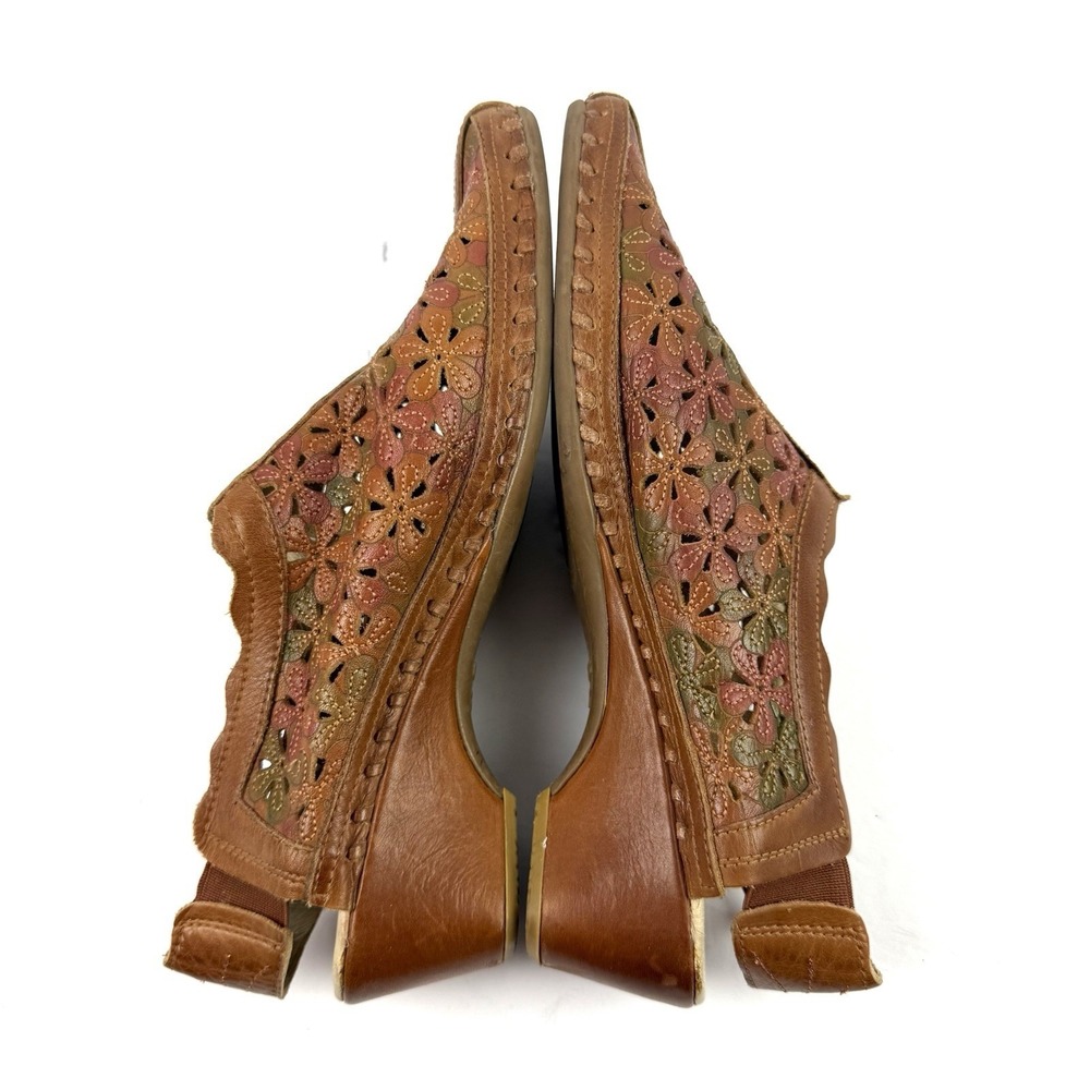 Pikolinos Romana Shoes 38 Brown Floral Cutout Slingback Colorful Boho Chic - Picture 6 of 10
